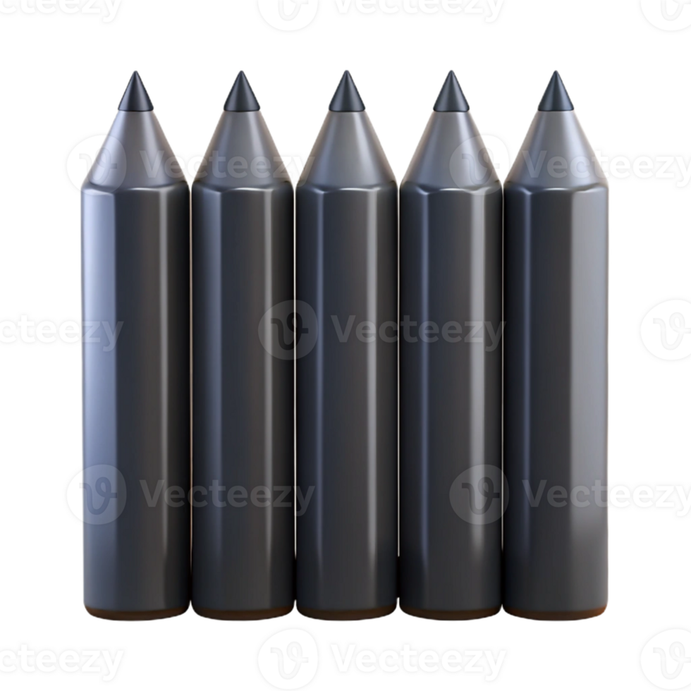 dramatic vintage Five precisely arranged, dark grey graphite pencils, tips aligned, with dramatic chiaroscuro lighting. Minimalist art high resolution png