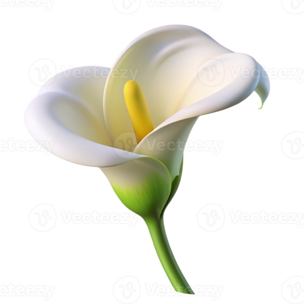 extraordinary traditional A single, perfect white calla lily, its delicate petals unfurling, lit by a soft, cool light. Minimalist style original png