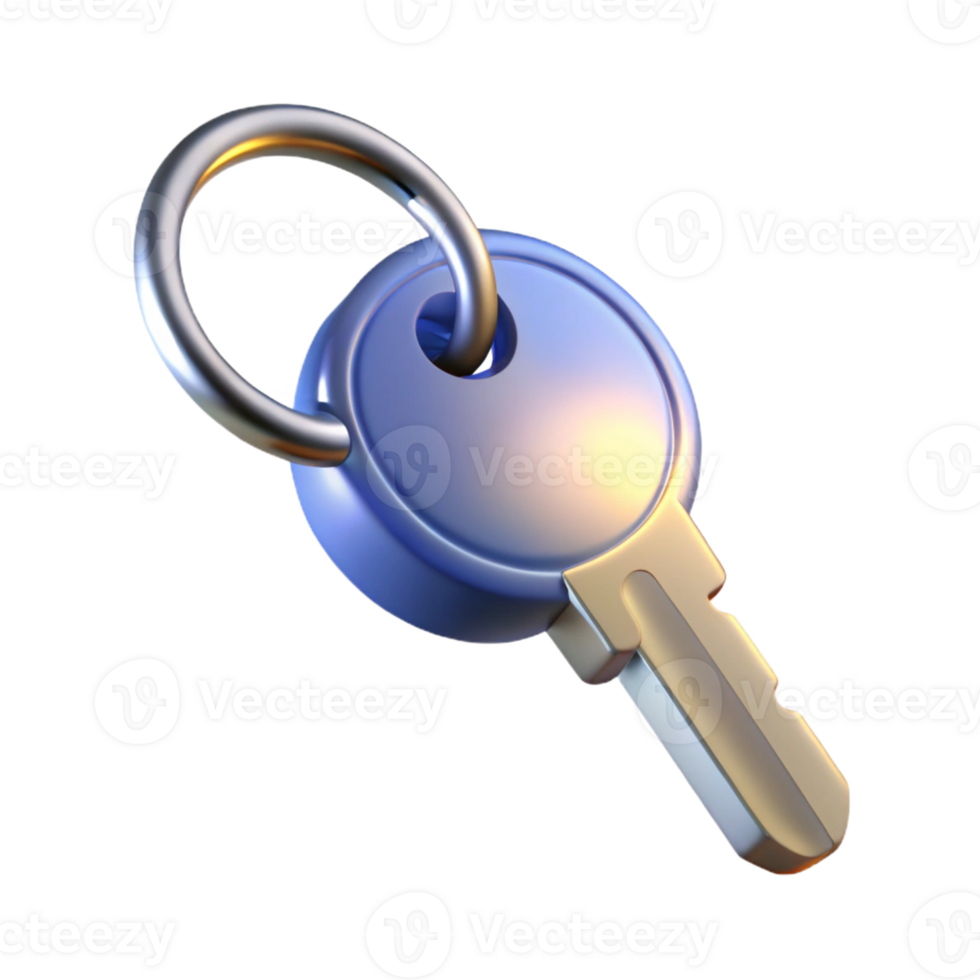 dramatic artistic A single key on a silver key ring, lit by a harsh, direct light from above high quality png