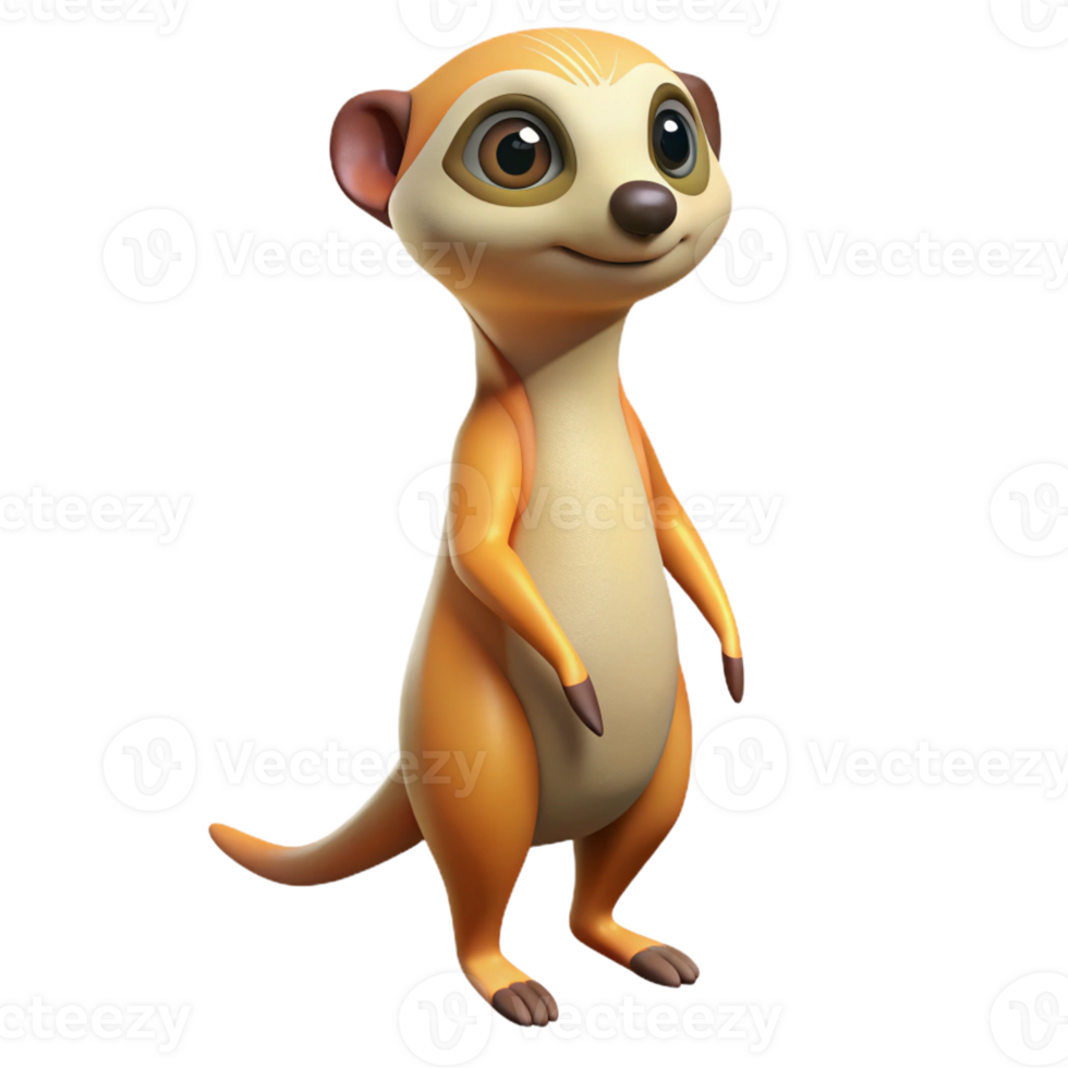 dramatic classic A curious meerkat standing on its hind legs, portrayed in a cute, cartoonish style with bright colors premium png
