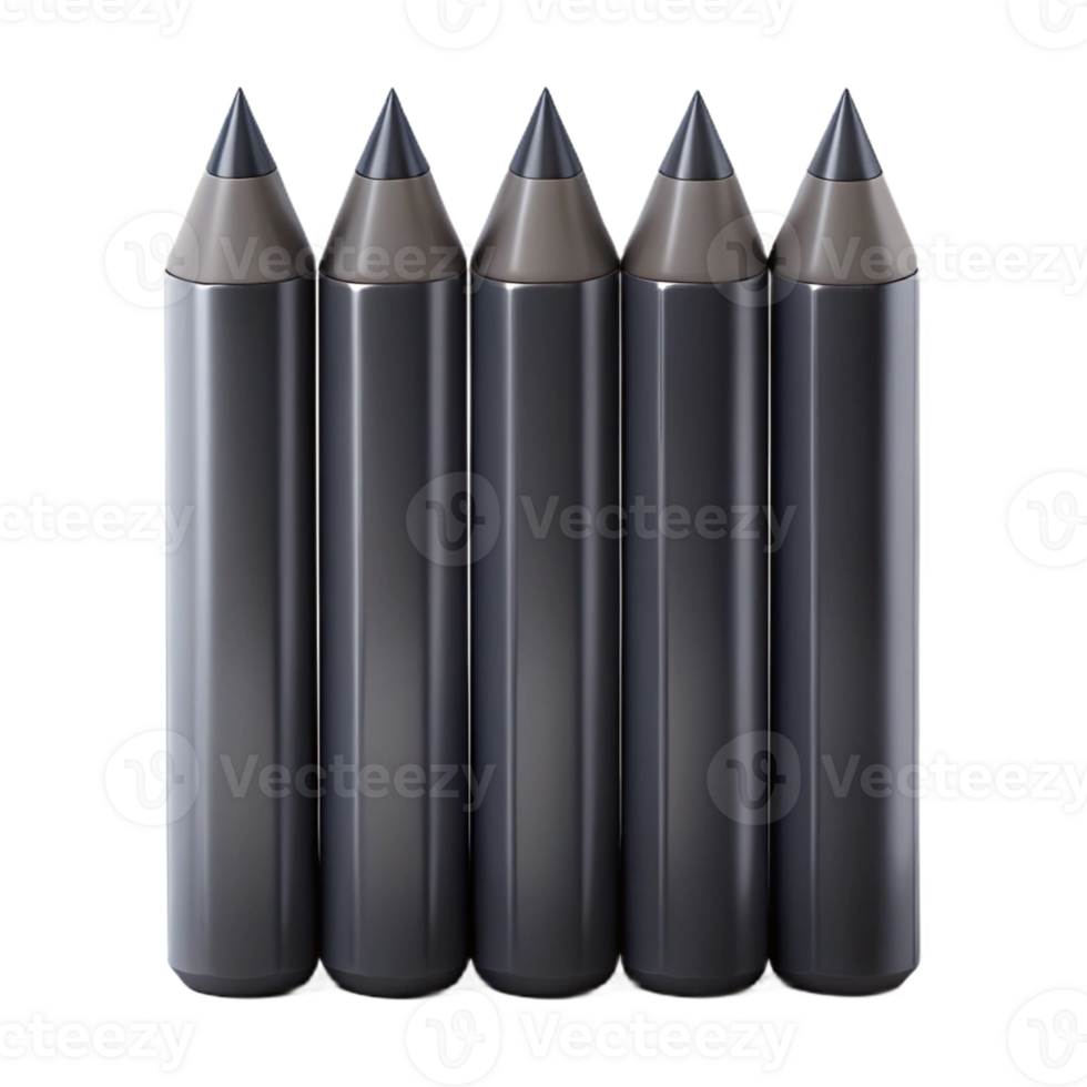 dramatic creative Five precisely arranged, dark grey graphite pencils, tips aligned, with dramatic chiaroscuro lighting. Minimalist art authentic png