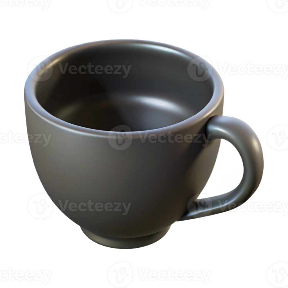 serene contemporary A single, matte black, ceramic teacup with a subtle, upward curve to the rim, lit by soft, diffused top lighting. Minimalist style original png