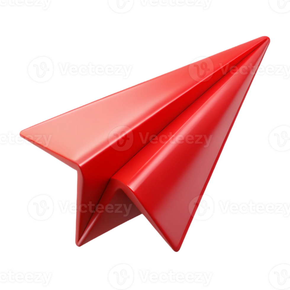 dramatic creative A single, red paper airplane mid-flight, captured with motion blur, against a stark white backdrop. Minimalist concept 4K png
