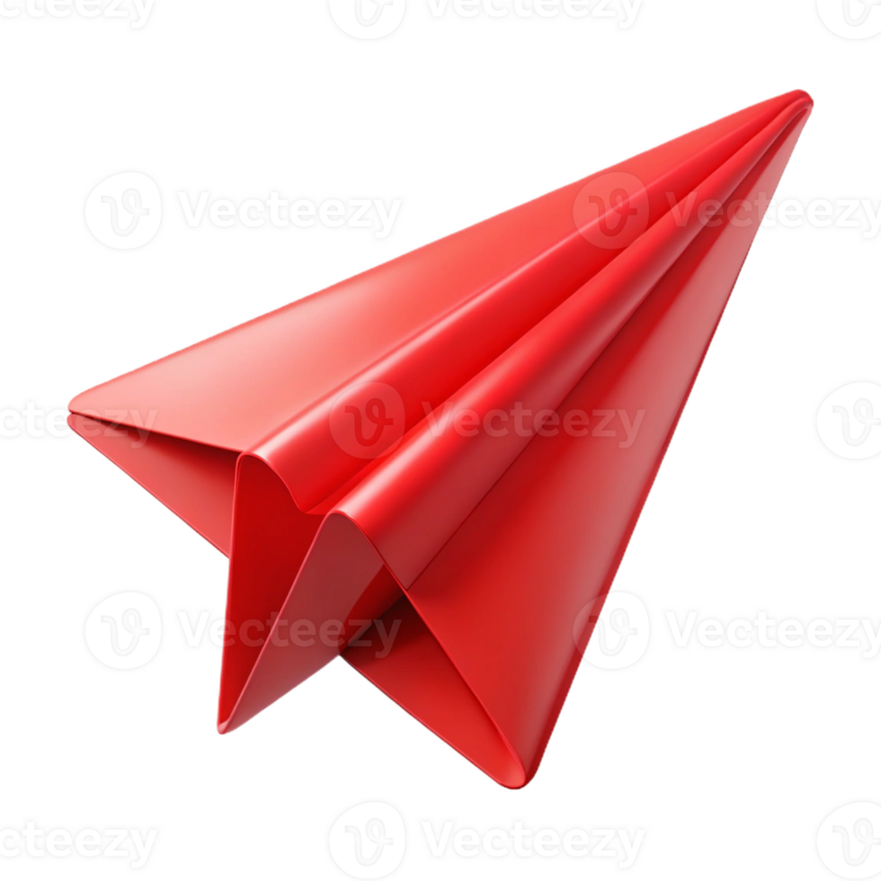 elegant traditional A single, red paper airplane mid-flight, captured with motion blur, against a stark white backdrop. Minimalist concept premium png