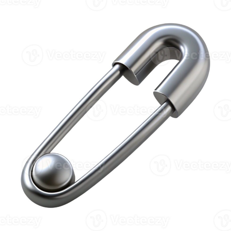 dramatic traditional A single, open safety pin, gleaming silver, under a bright, direct light detailed png