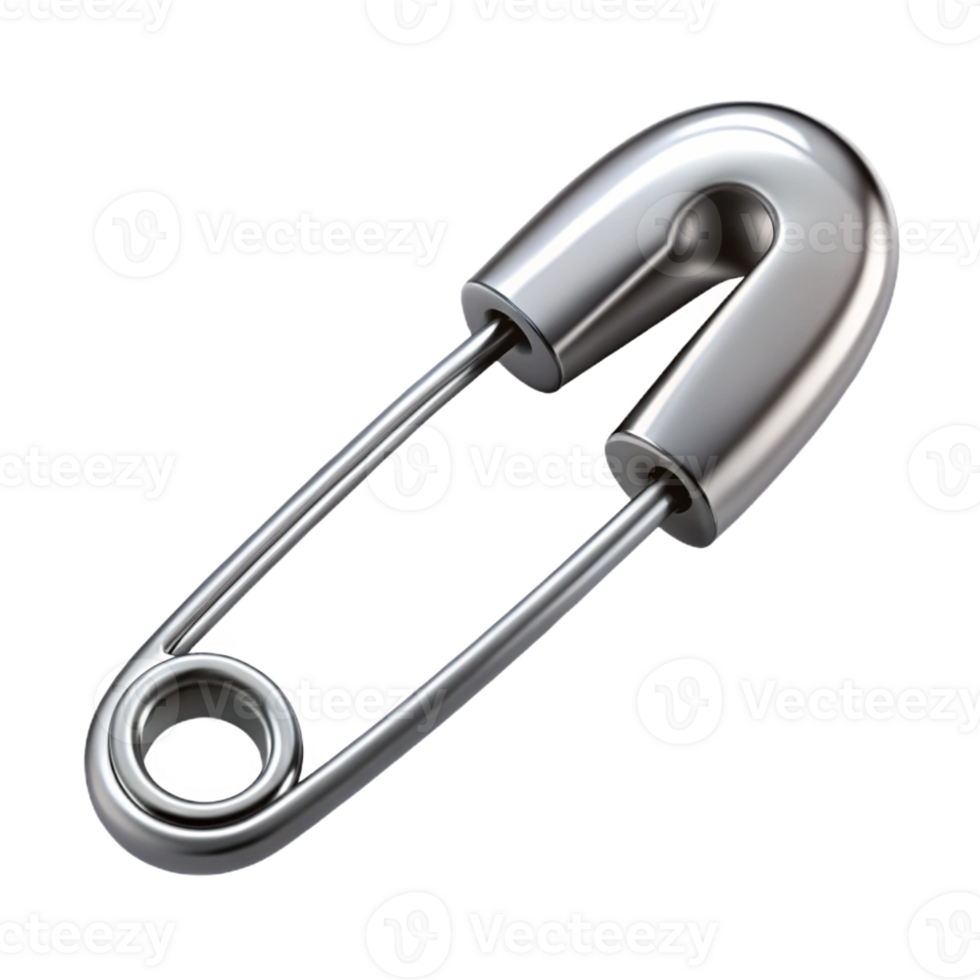 beautiful classic A single, open safety pin, gleaming silver, under a bright, direct light genuine png
