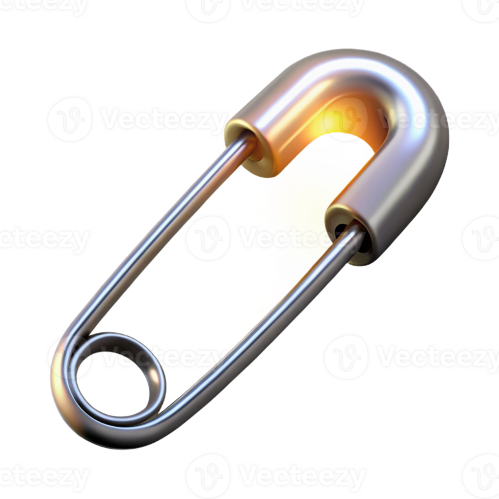 serene contemporary A single, open safety pin, gleaming silver, under a bright, direct light detailed png