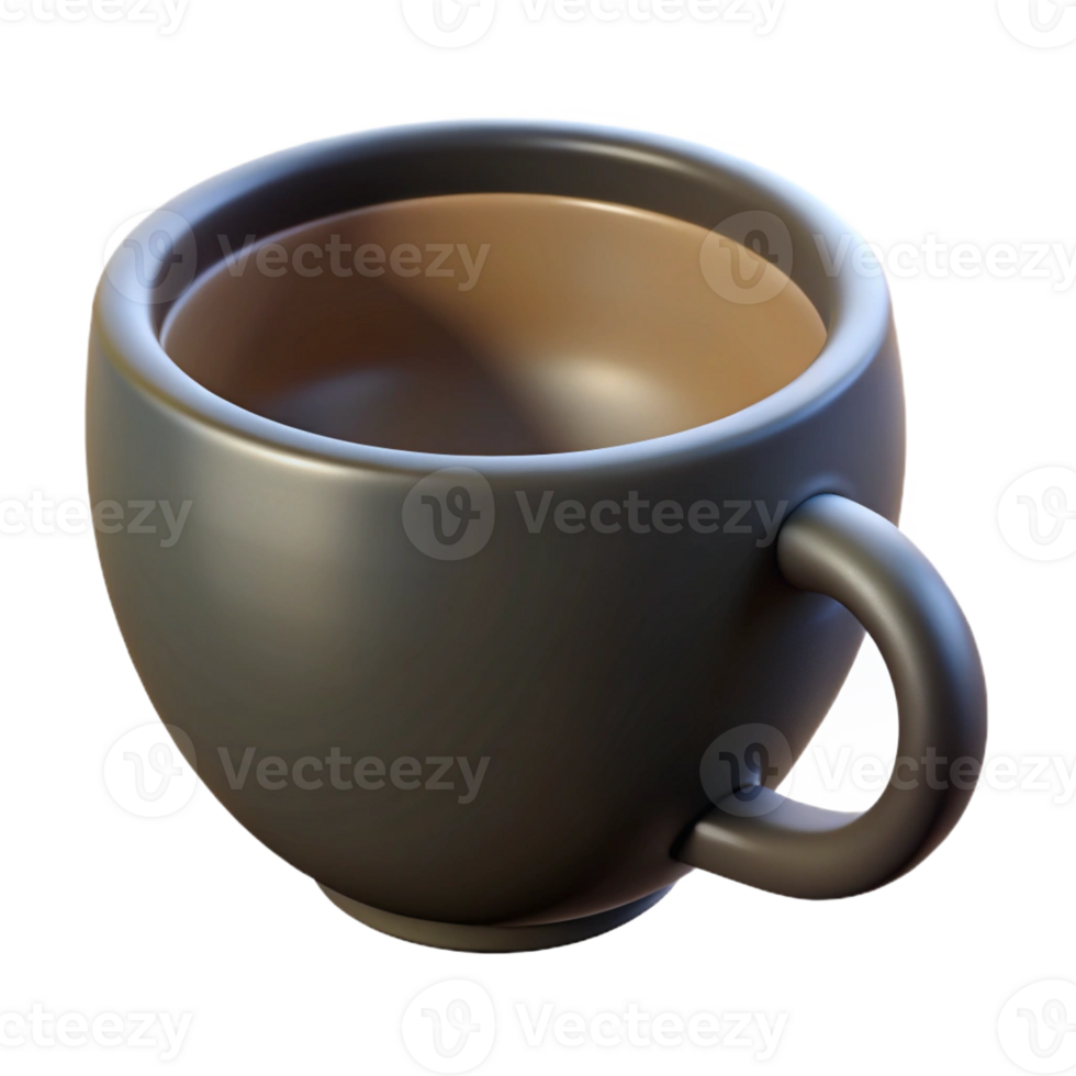 serene modern A single, matte black, ceramic teacup with a subtle, upward curve to the rim, lit by soft, diffused top lighting. Minimalist style high resolution png