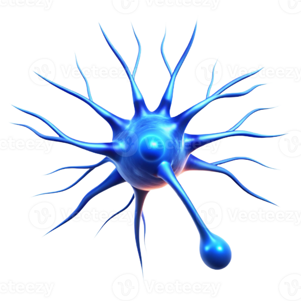 extraordinary artistic A single, isolated neuron firing electrical impulses, illuminated by a bright, electric blue spark, rendered in a microscopic, scientific style detailed png