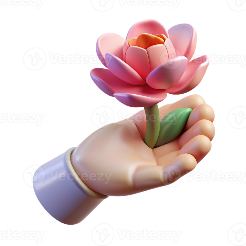 extraordinary rustic A human hand holding a single flower, soft diffused light, realistic rendering, minimalist gesture study high quality png
