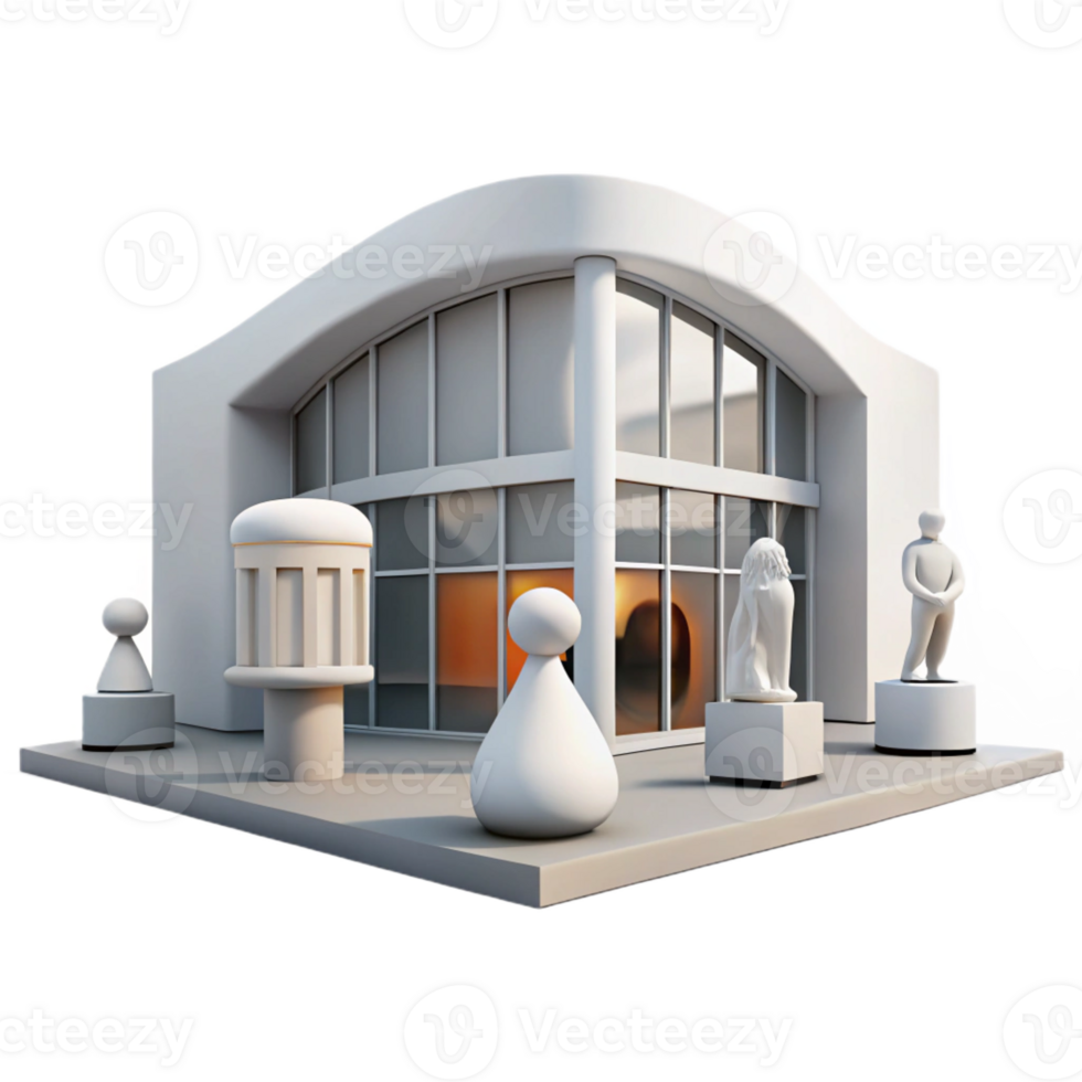 wonderful modern Modern art museum, sleek white walls, large windows, showcasing contemporary sculptures, minimalist and sophisticated style high quality png