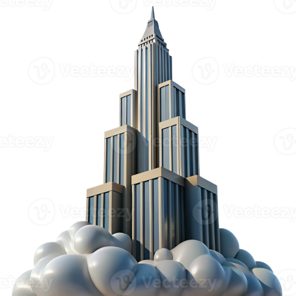 beautiful creative Art deco skyscraper reaching into a cloudy sky, intricate architectural details, soft morning light, photorealistic style exclusive png