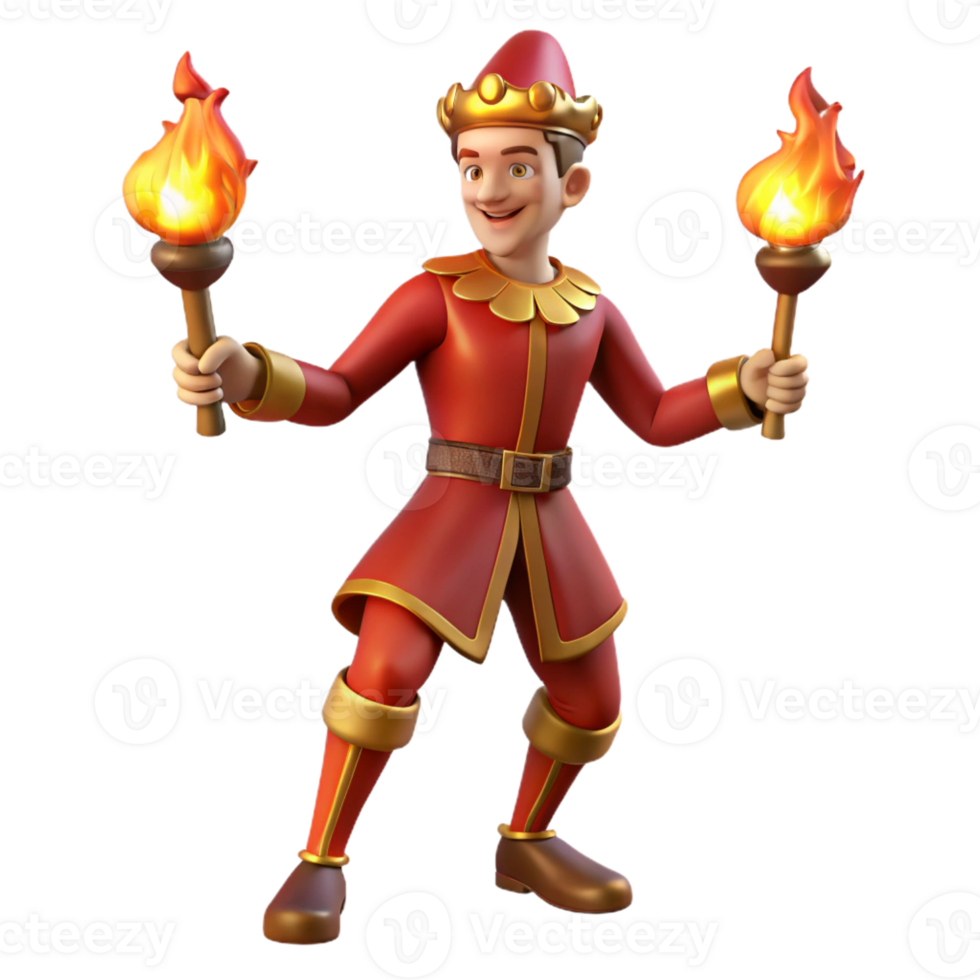 wonderful abstract A medieval jester juggling flaming torches in a grand hall, illuminated by flickering torchlight, in a Baroque painting style genuine png
