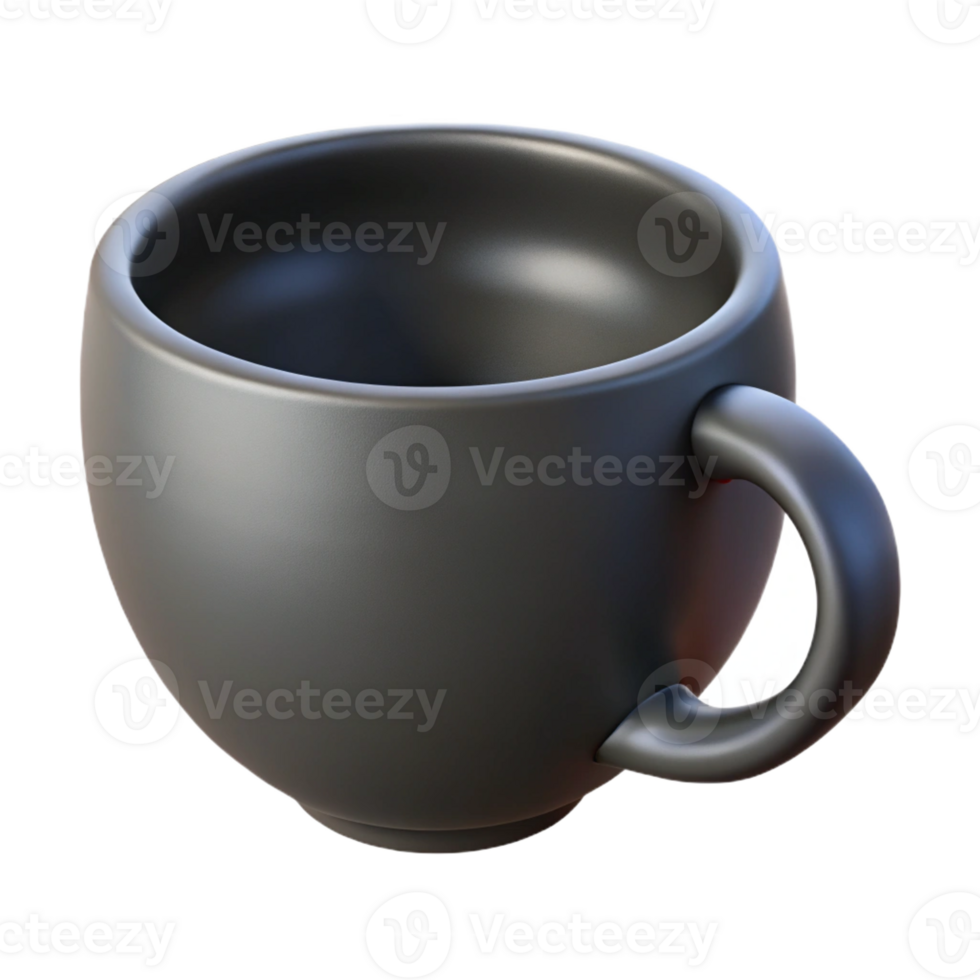 serene creative A single, matte black, ceramic teacup with a subtle, upward curve to the rim, lit by soft, diffused top lighting. Minimalist style authentic png