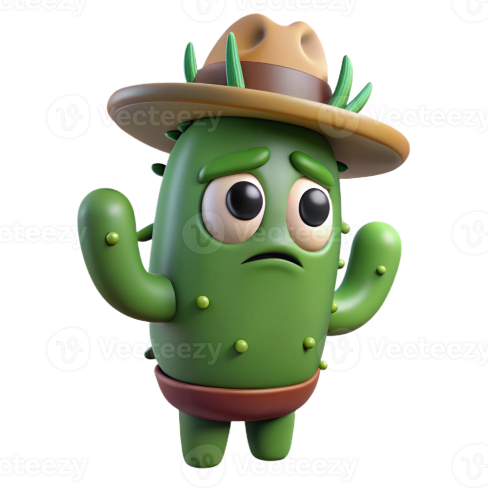 magnificent rustic A grumpy cactus wearing a cowboy hat and boots, desert lighting, textured cartoon style professional png