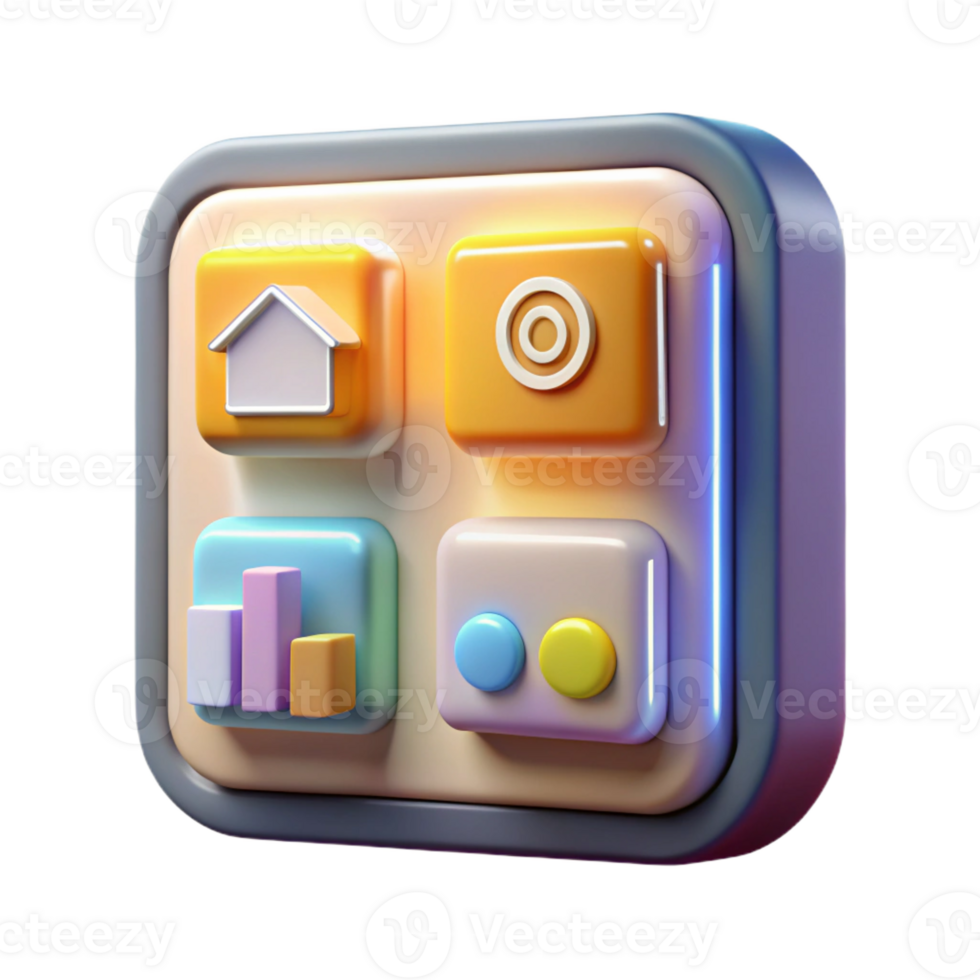 serene artistic A smart home control panel displaying various icons and data, illuminated by a soft, warm backlight, in a user interface design style premium png