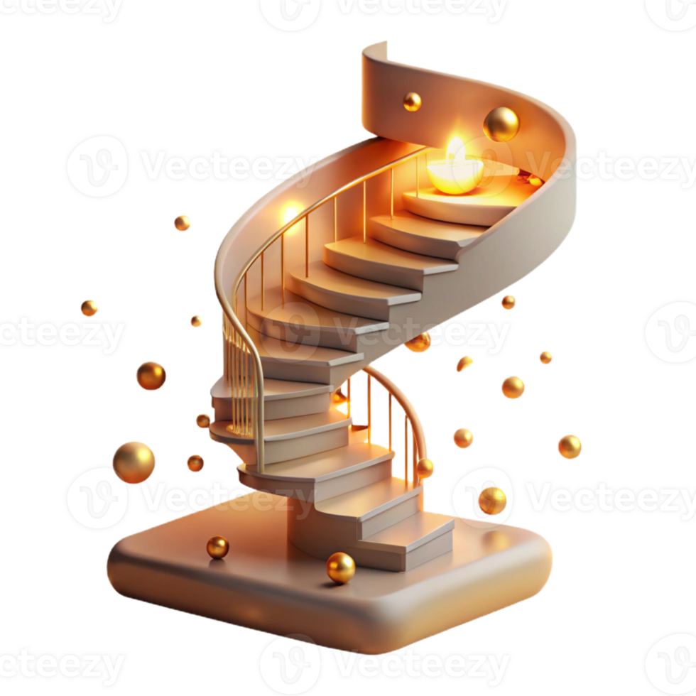 beautiful abstract A staircase spiraling upwards into a cloud of fireflies, each firefly representing a lost thought, lit by the warm glow of embers, Impressionist style genuine png