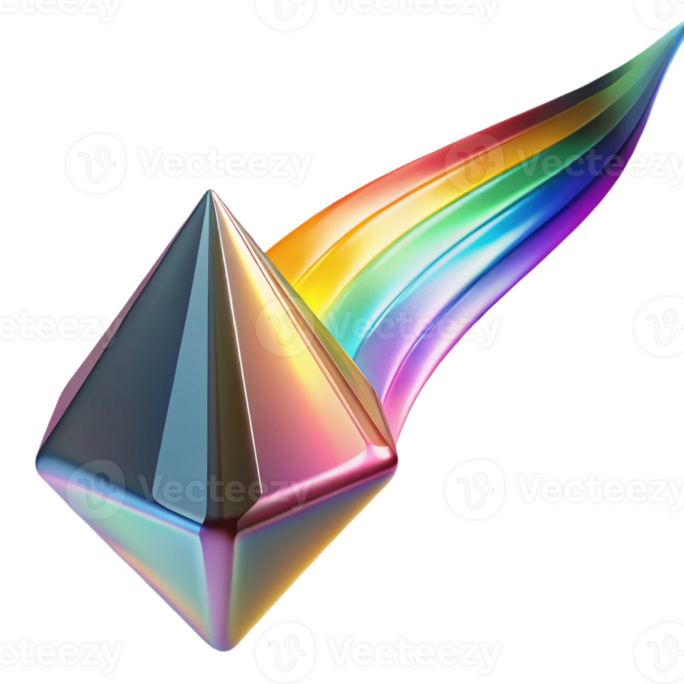 beautiful abstract A stream of liquid light flowing through a crystalline prism, scattering rainbow colors, in a light art style professional png