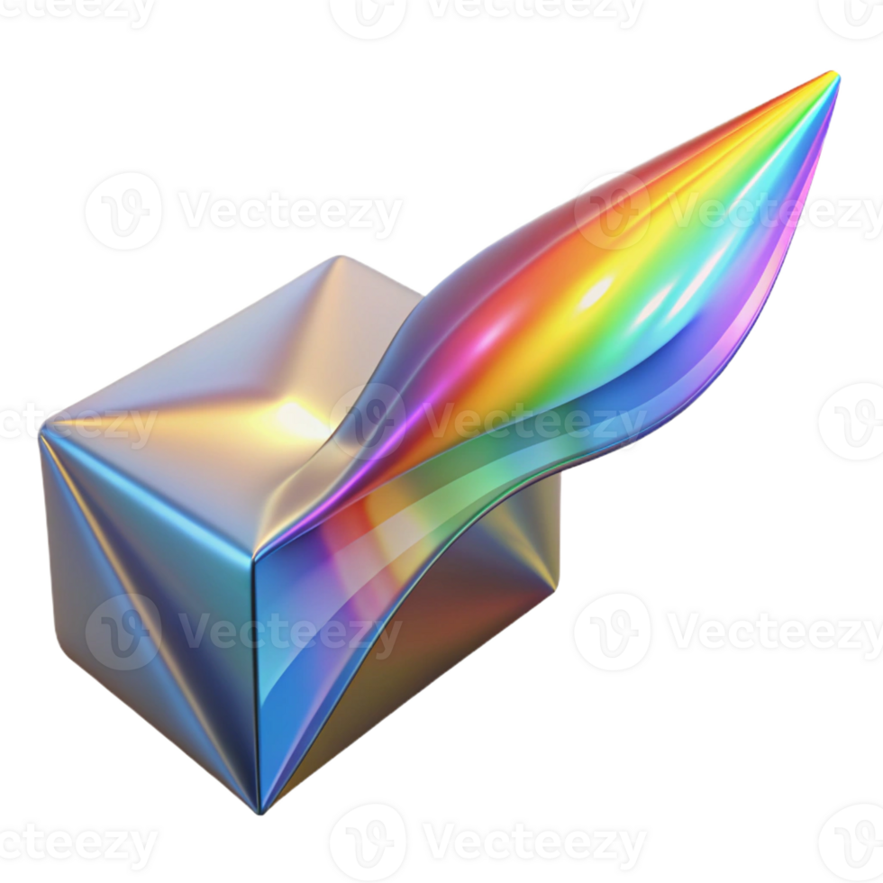 serene minimalist A stream of liquid light flowing through a crystalline prism, scattering rainbow colors, in a light art style original png