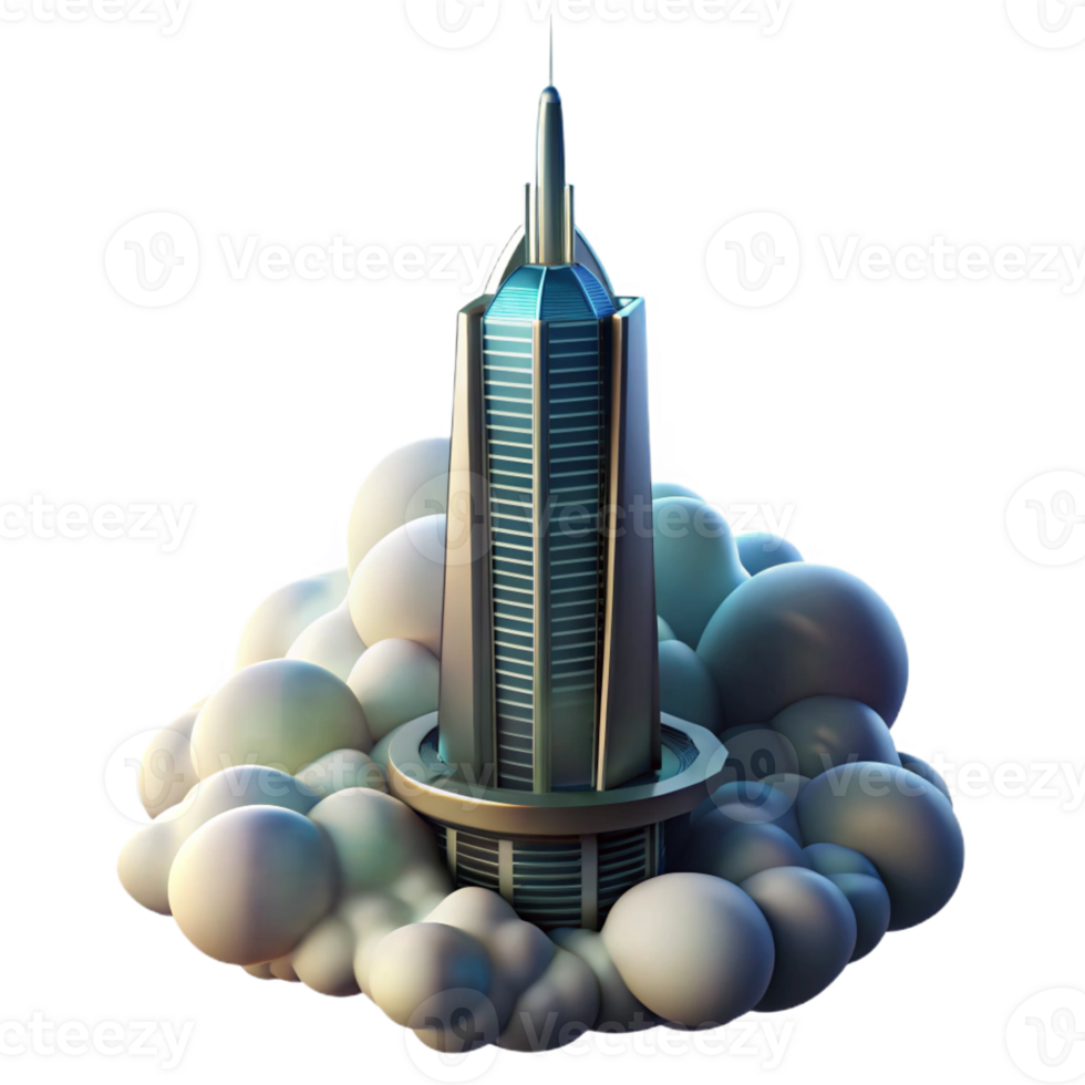 vibrant creative A futuristic skyscraper piercing the clouds, dramatic lighting, science fiction style 4K png