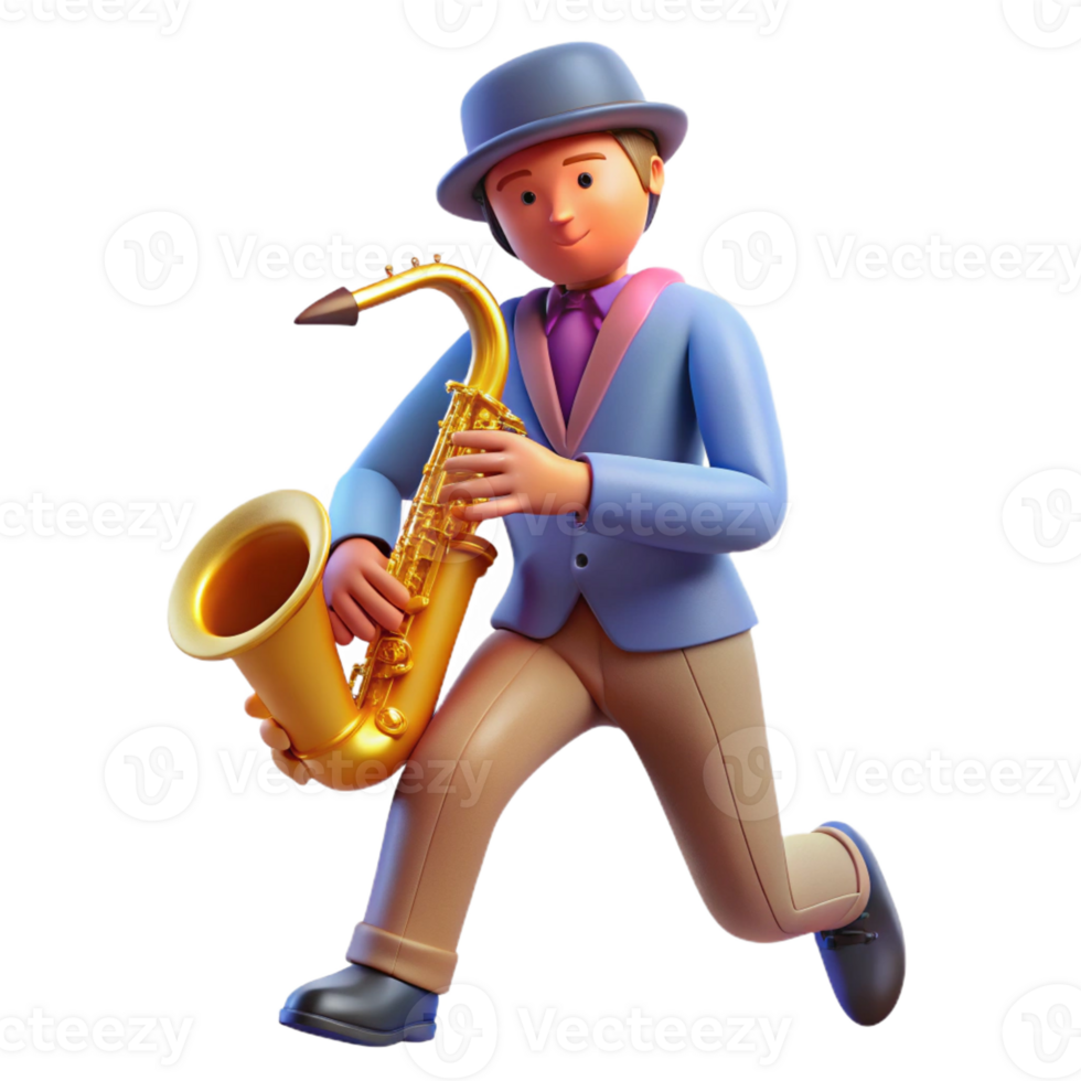 extraordinary classic Street musician playing a saxophone in a busy square, dynamic pose, warm street lighting, candid style genuine png