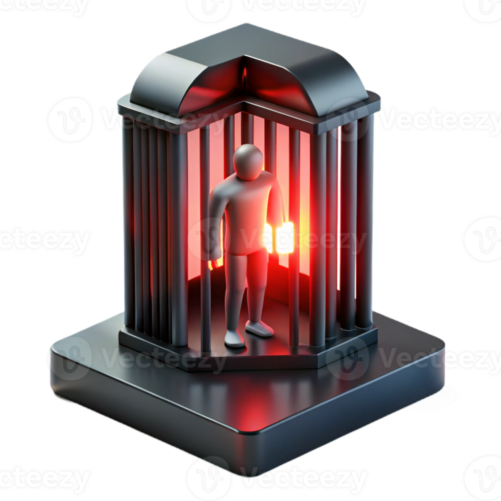 vibrant rustic A futuristic prison cell, with a lone figure trapped inside, illuminated by a flickering red light. Dark, oppressive, and realistic style original png