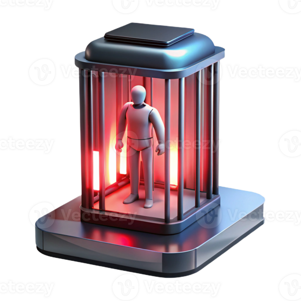 stunning rustic A futuristic prison cell, with a lone figure trapped inside, illuminated by a flickering red light. Dark, oppressive, and realistic style original png