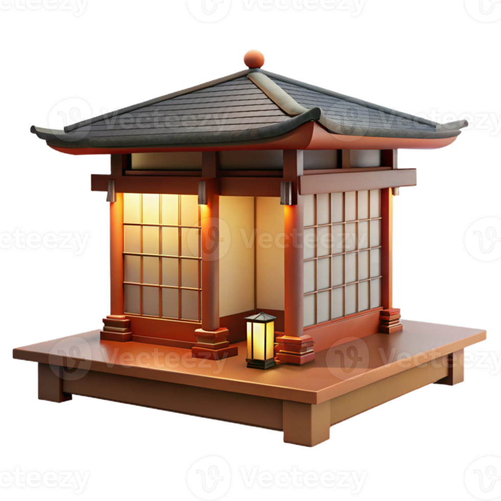serene creative Traditional Japanese teahouse, wooden frame, tatami mats, paper screens, soft natural light, peaceful mood, genuine png
