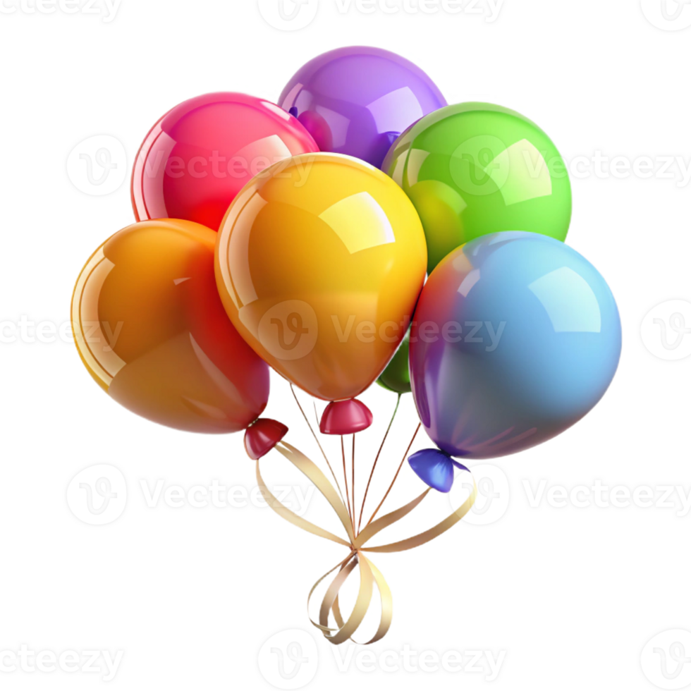 elegant contemporary A group of colorful balloons floating upwards, tied together with a ribbon, bright and cheerful lighting, classic cartoon style 4K png