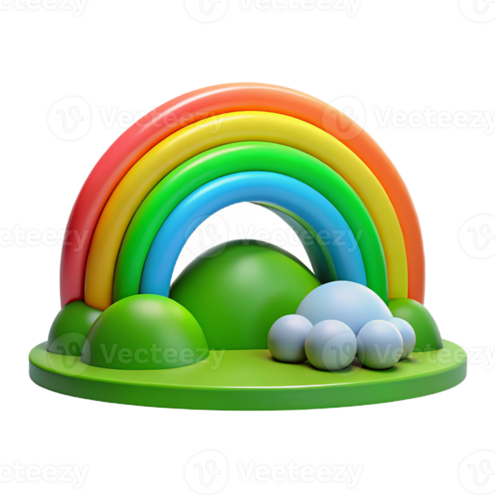 serene abstract A vibrant rainbow arcing over a green valley, bright and cheerful lighting, cartoon style premium png