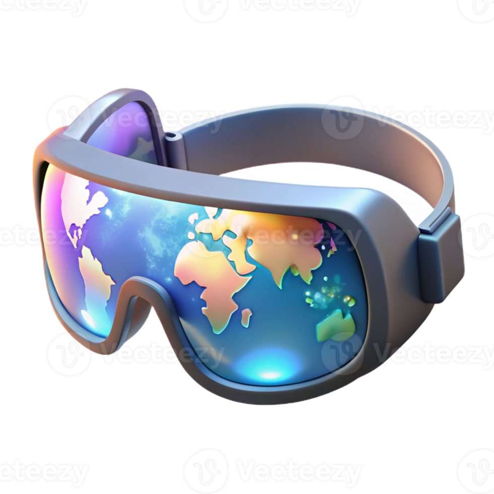 elegant classic A pair of augmented reality glasses displaying a holographic world map, illuminated by a soft, ambient light, rendered in a realistic, product design style exclusive png