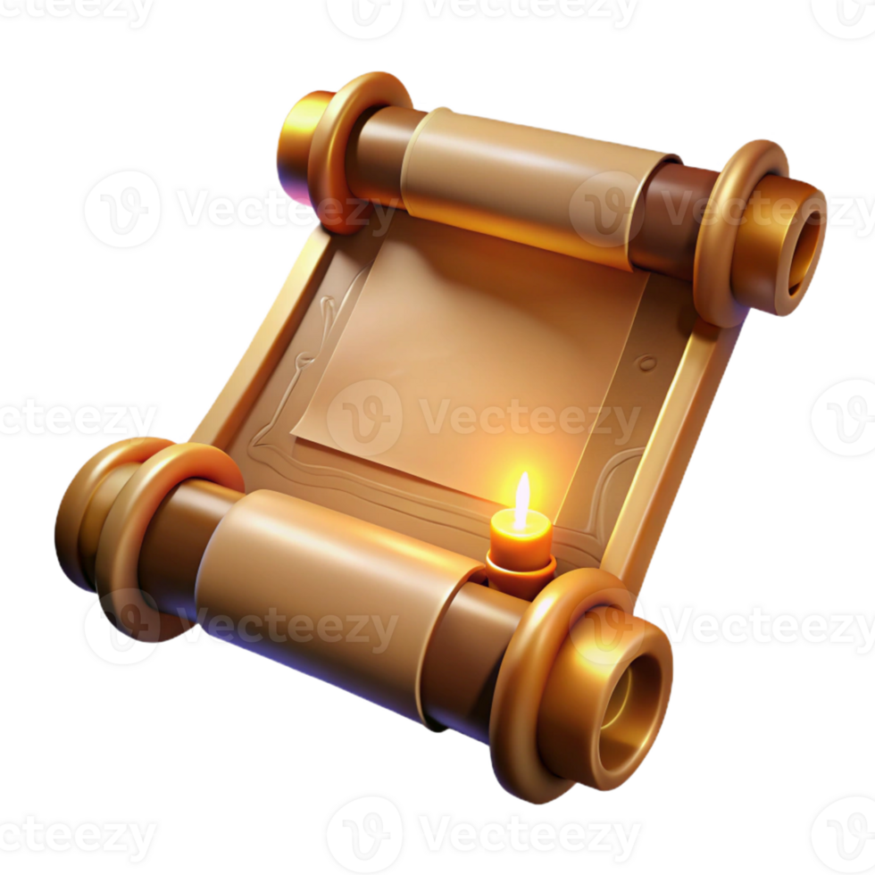 wonderful creative A medieval scroll with intricate calligraphy and illuminations, unrolled on a wooden table, illuminated by warm, soft light, in a historical document style exclusive png