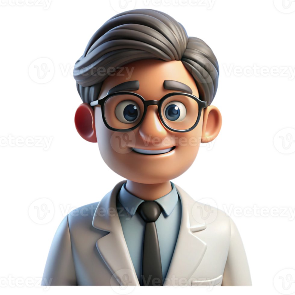 stunning creative Portrait of a thoughtful scientist with glasses and a lab coat, lit by the cool light of a laboratory, in a photorealistic style 4K png