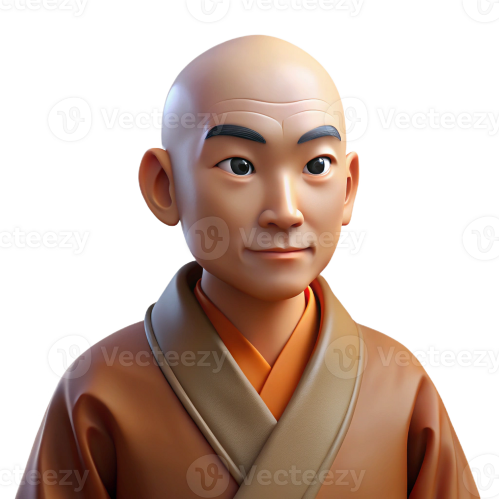 magnificent abstract Portrait of a serene monk in flowing robes, lit by the soft light of a temple, in a traditional Asian art style premium png