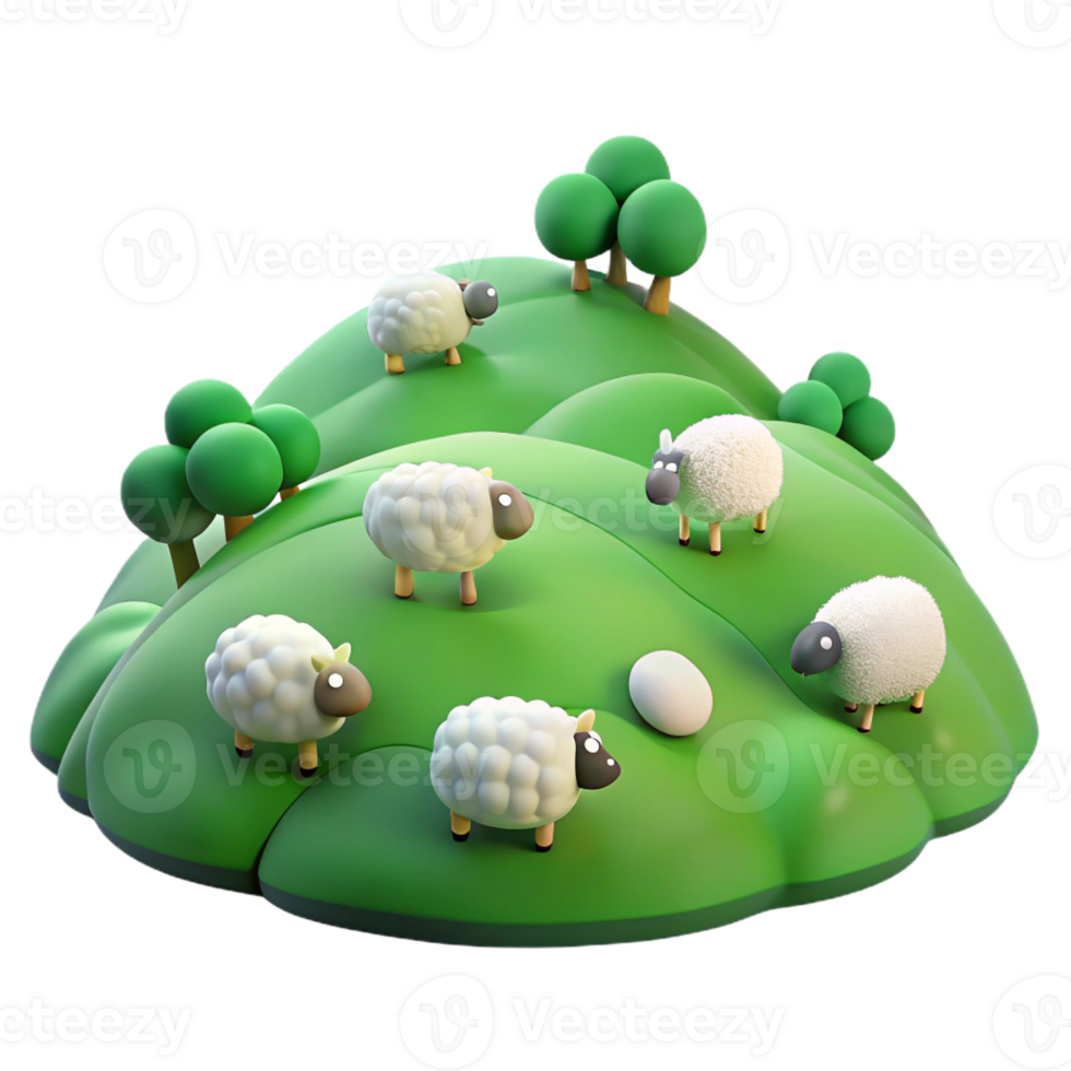 elegant abstract A rolling green hill dotted with sheep, peaceful pastoral scene, Impressionist painting style genuine png