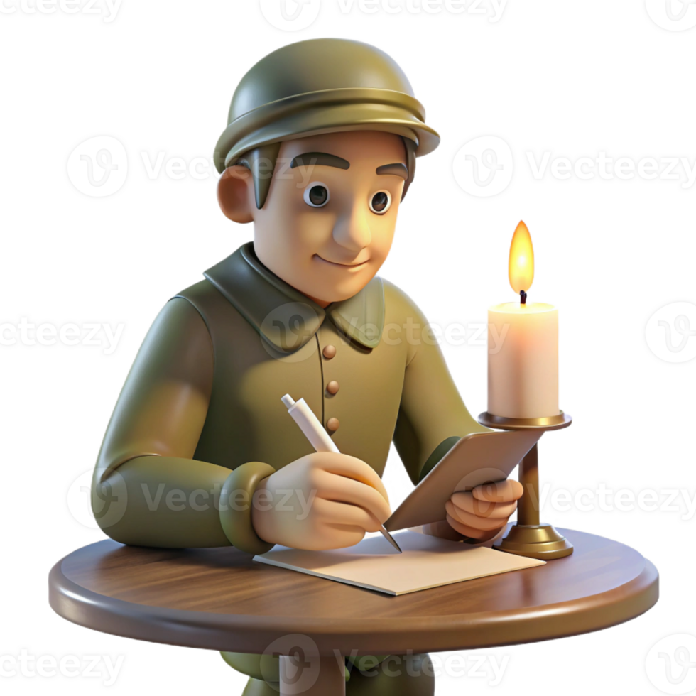 elegant rustic A young soldier writes a letter home by the light of a flickering candle. Warm, intimate lighting, vintage style exclusive png