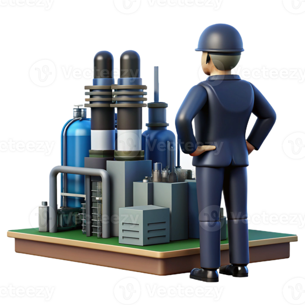wonderful modern A lone figure in a power suit overlooking a sprawling industrial complex, powerful and imposing, dramatic backlighting high quality png