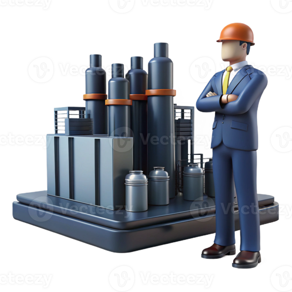 dramatic abstract A lone figure in a power suit overlooking a sprawling industrial complex, powerful and imposing, dramatic backlighting authentic png