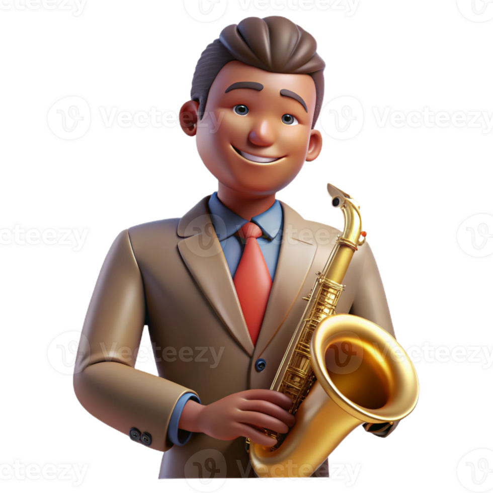 dramatic contemporary Portrait of a young musician with a saxophone, bathed in the warm glow of a jazz club, in a vintage poster style high resolution png