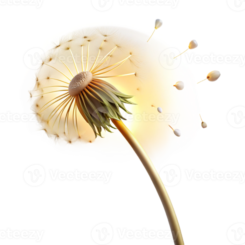 extraordinary contemporary A single, wilting dandelion, with its seeds about to disperse, lit by a warm, backlight exclusive png