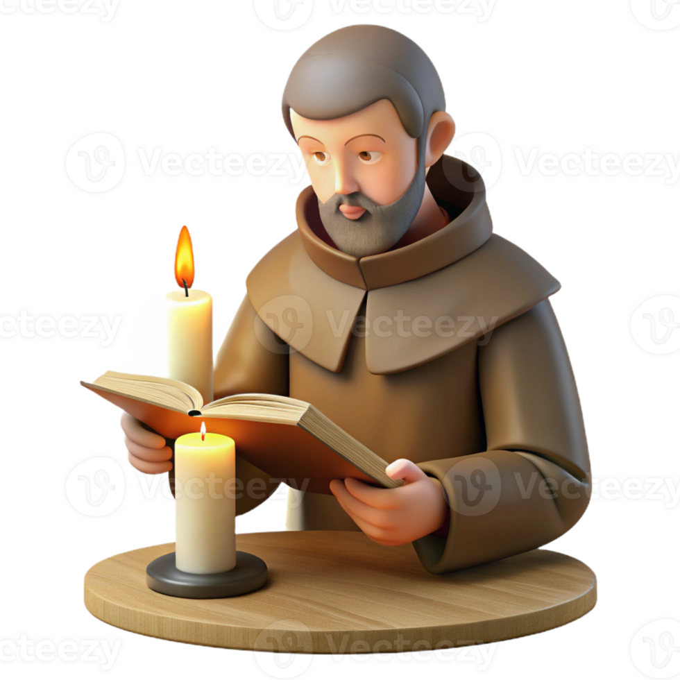 dramatic artistic A medieval monk illuminated by the soft glow of a candle as he meticulously copies a manuscript in a scriptorium. Realistic, detailed style 4K png