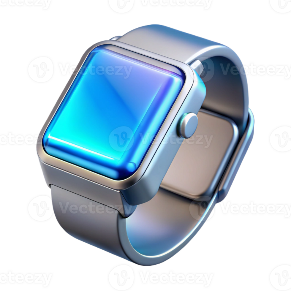 dramatic vintage A single, sleek, silver smartwatch displaying a complex holographic interface, illuminated by a crisp, cool blue light, rendered in a minimalist, product design style exclusive png