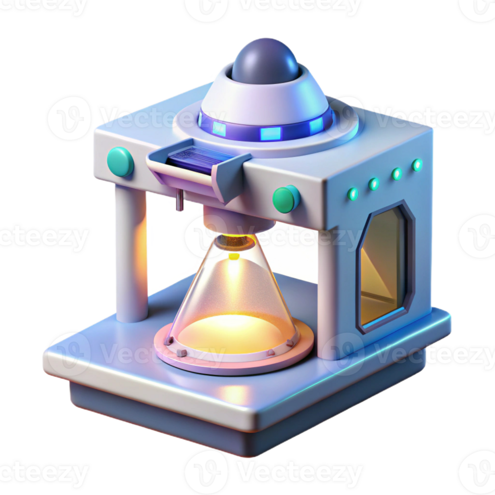 elegant minimalist A 3D printer creating a miniature model of a spaceship, illuminated by a bright, white studio light, in a product design style exclusive png