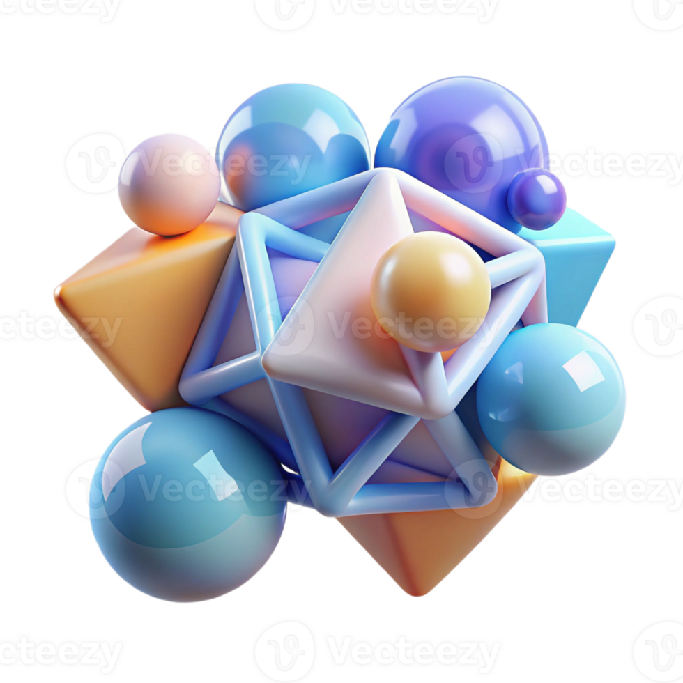 elegant rustic A cluster of floating, geometric primitives, illuminated by a soft, ambient light, in a constructivist style authentic png