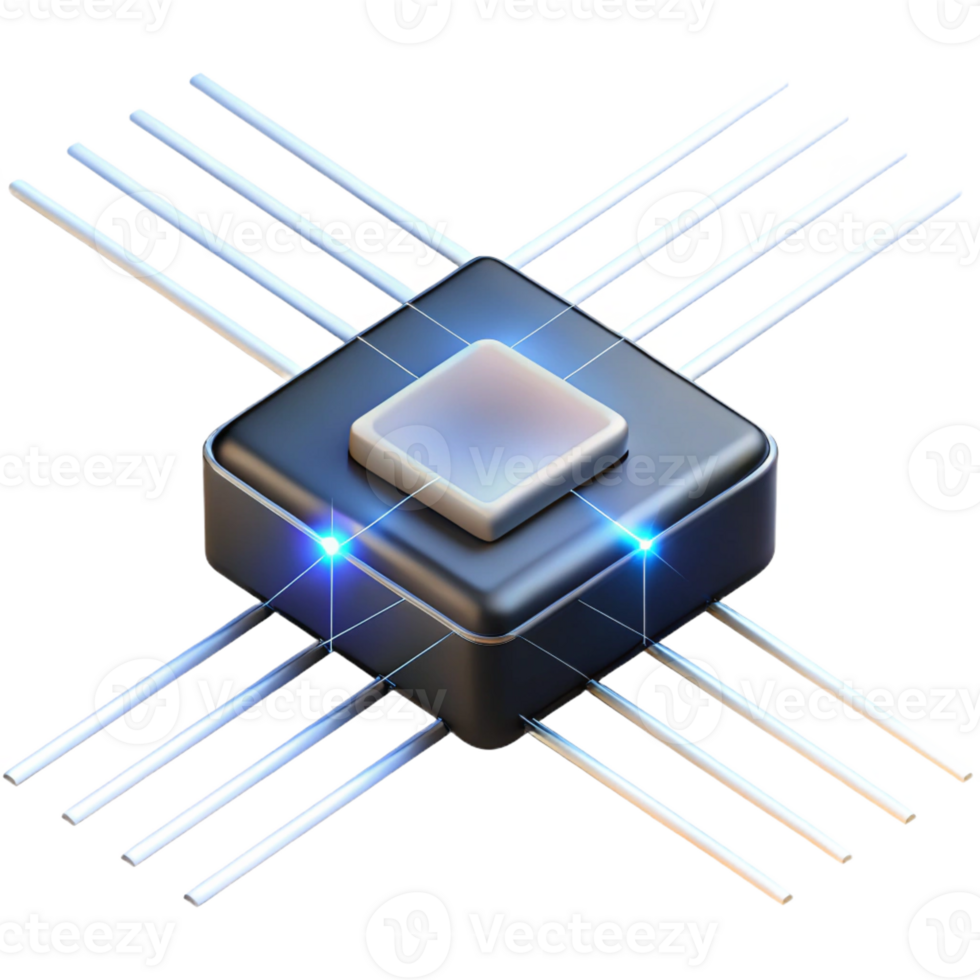 stunning vintage A single microchip floating in a dark void, illuminated by a grid of thin, bright white laser beams, in a minimalist, abstract style high resolution png