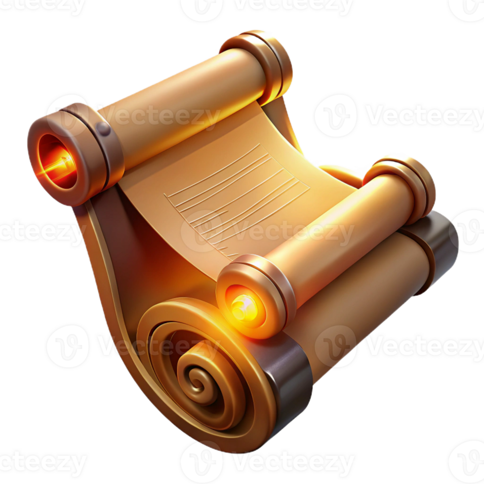 beautiful artistic A medieval scroll with intricate calligraphy and illuminations, unrolled on a wooden table, illuminated by warm, soft light, in a historical document style high resolution png