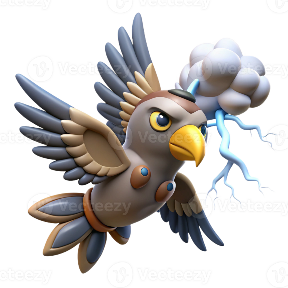 beautiful rustic A melancholic Native American Thunderbird soaring through a thunderstorm, lightning flashing around its powerful wings. Stylized, dramatic lighting high quality png