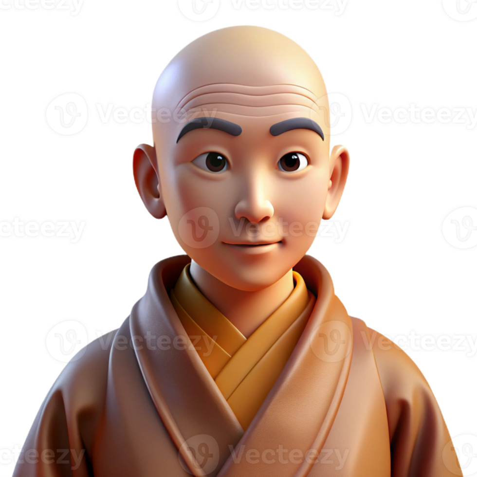 serene vintage Portrait of a serene monk in flowing robes, lit by the soft light of a temple, in a traditional Asian art style authentic png