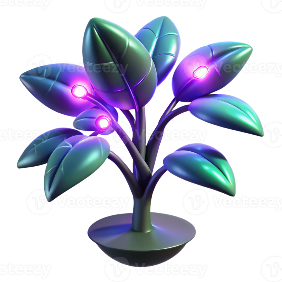magnificent creative A close-up of a genetically modified plant, its leaves glowing with an unnatural luminescence, lit by a blacklight. Surreal and biopunk style exclusive png