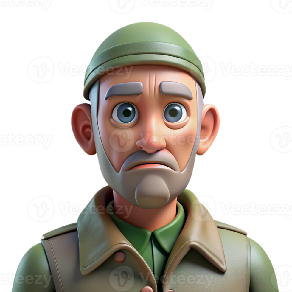 wonderful modern A grizzled veteran, face etched with the horrors of war, stares defiantly into the distance. Desaturated colors, gritty realism style genuine png